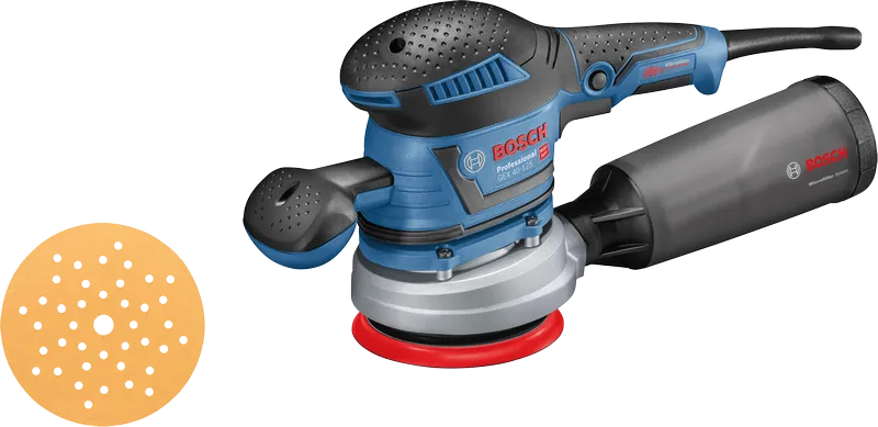 Lijadora orbital aleatoria Bosch GEX 40-125 con depósito para polvo.