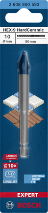 Broca de cerámica dura Bosch EXPERT HEX-9 de 10x90 mm.