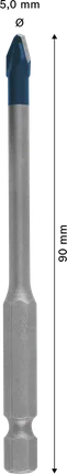 Broca de cerámica dura Bosch EXPERT HEX-9 de 5 x 90 mm.