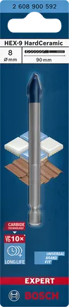 Broca de cerámica dura Bosch EXPERT HEX-9 de 8x90 mm.
