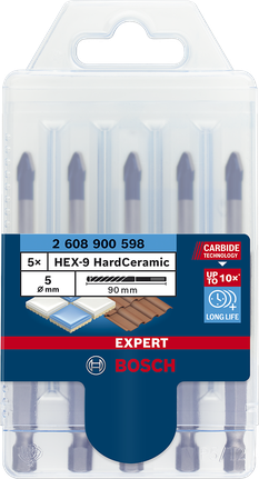 Juego de brocas de cerámica dura Bosch EXPERT HEX-9 de 5 mm.