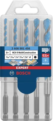 Juego de brocas Bosch EXPERT HEX-9 MultiConstruction, 5 piezas, 5/32″–3/8″.