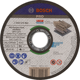 Disco de corte Bosch PRO para acero inoxidable y metal, 115 mm.