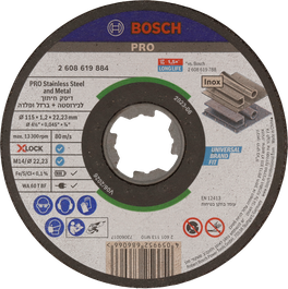 Disco de corte Bosch PRO X-Lock para acero inoxidable y metal de 115 mm.