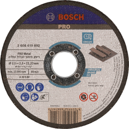 Disco de corte de metal Bosch PRO de 115 x 2,5 x 22,23 mm.