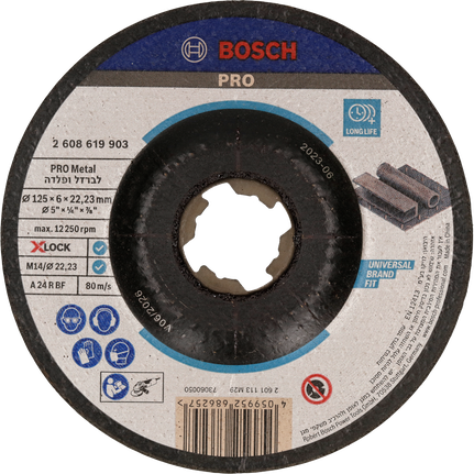 Disco de amolar Bosch PRO Metal X-Lock de 125 mm para metal.