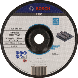 Disco abrasivo para metal Bosch PRO de 180 x 6 x 22,23 mm.