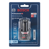 Paquete de baterías de iones de litio Bosch de 12 V y 2,0 Ah.