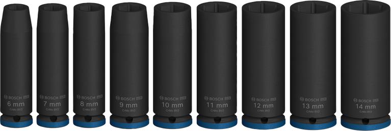 Juego de vasos de impacto Bosch PRO de 1/4 de pulgada de profundidad, 9 piezas.