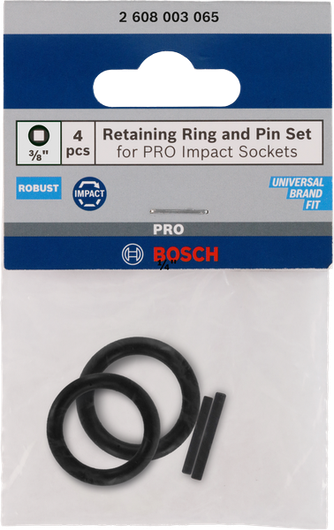 Juego de anillos de retención y pasadores Bosch de 3/8″ (4 piezas).