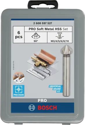 Juego de brocas avellanadoras Bosch PRO Soft Metal HSS, 6 tamaños.
