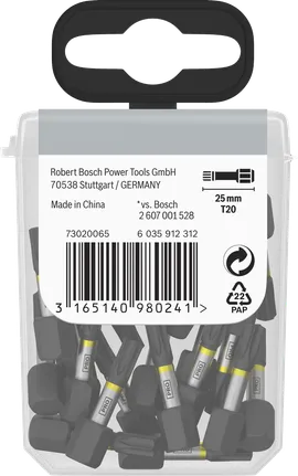 Paquete de puntas de impacto Bosch PRO Torx T20 de 25 mm.