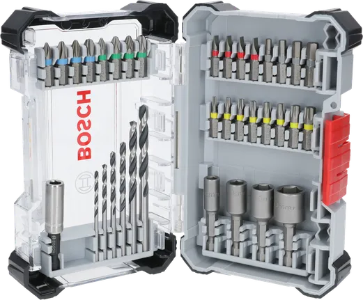 Juego de 35 brocas HSS y destornilladores extraduros Bosch .