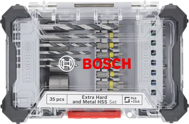 Juego de 35 brocas HSS para metal y destornilladores extraduros Bosch .