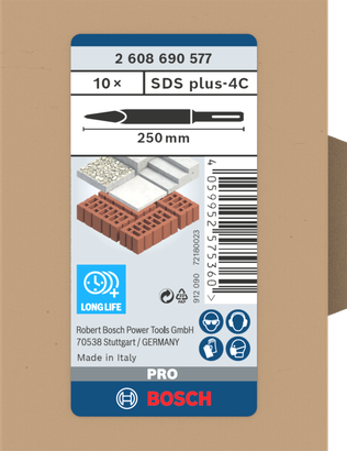 Juego de cinceles puntiagudos Bosch SDS plus-4C 250 mm 10 piezas.