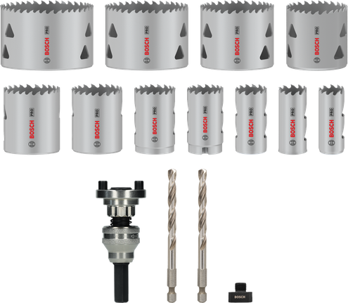 Juego de mandril Q-Lock para sierra de corona multimaterial Bosch PRO, 15 piezas.