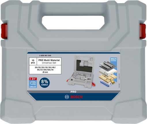 Juego de mandril Q-Lock para sierra de corona multimaterial Bosch PRO, 15 piezas.