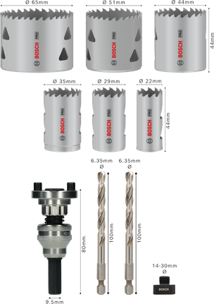 Juego de mandril Q-Lock para sierra de corona multimaterial Bosch PRO, 10 piezas.