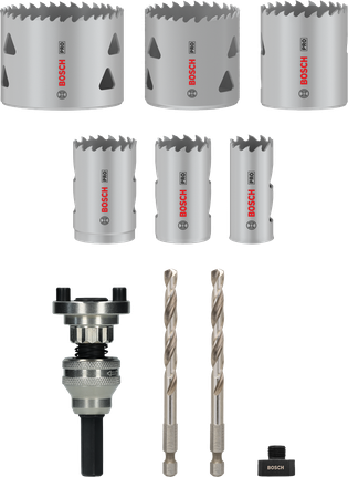 Juego de mandril Q-Lock para sierra de corona multimaterial Bosch PRO, 10 piezas.