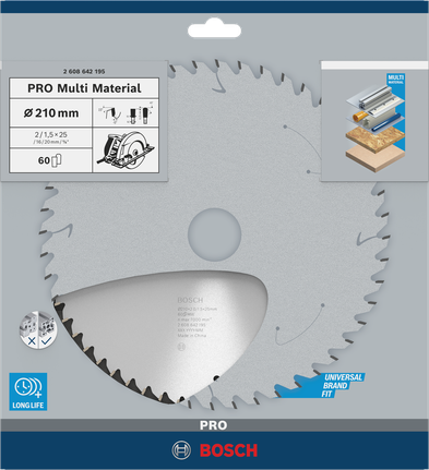 Hoja de sierra circular Bosch PRO Multi Material de 210 mm.
