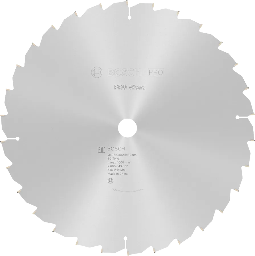 Hoja de sierra circular Bosch PRO Wood de 406 mm para cortar madera.