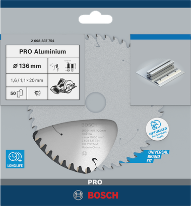 Hoja de sierra circular Bosch PRO Aluminio 136 mm.