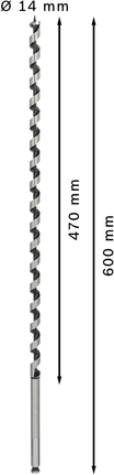 Broca barrena para madera Bosch PRO 14x470x600 mm para perforaciones profundas.