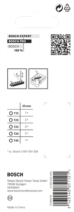 Juego de puntas de impacto Torx Bosch PRO de 25 mm, 8 piezas.