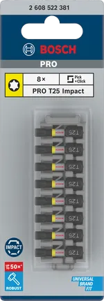 Puntas de impacto Bosch PRO Torx T25 de 25 mm (paquete de 8).