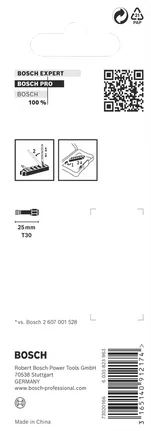 Paquete de 8 puntas Bosch PRO Torx T30 de 25 mm.