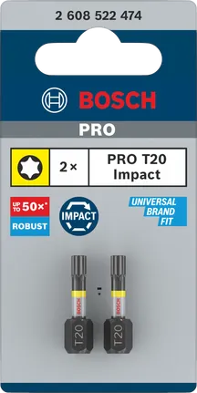 Puntas de impacto Bosch PRO Torx T20 de 25 mm, 2 unidades.