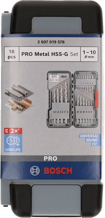 Juego de brocas helicoidales Bosch PRO Metal HSS-G, 18 piezas.