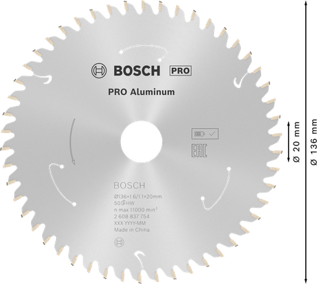 Hoja de sierra circular inalámbrica Bosch PRO Aluminum, 136 mm.