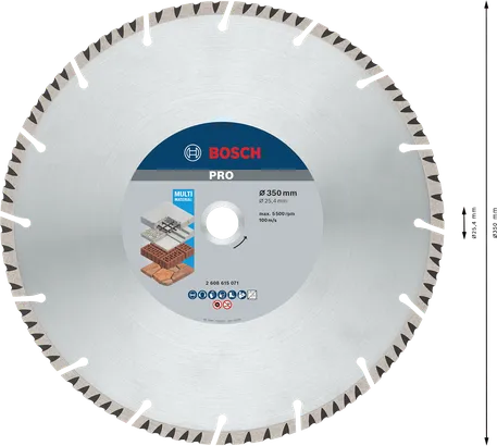 Disco de diamante multimaterial Bosch PRO, hoja de corte de 350 mm.