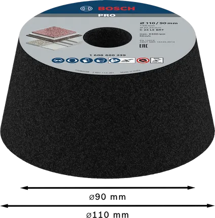 Muela de copa cónica Bosch PRO Stone G24 para piedra de amolar.