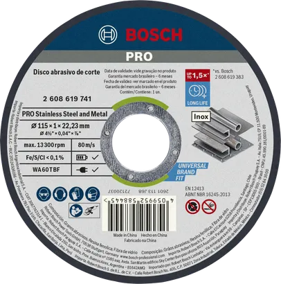 Disco de corte Bosch PRO para acero inoxidable y metal de 115 mm.