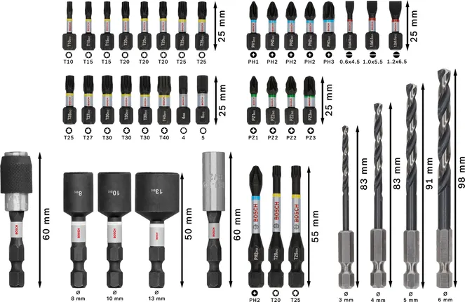 Juego de brocas y taladros surtidos Bosch PRO Impact Metal Set 40 piezas.
