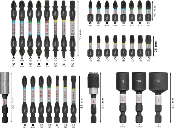 Juego de puntas de destornillador de impacto Bosch PRO, 36 piezas.