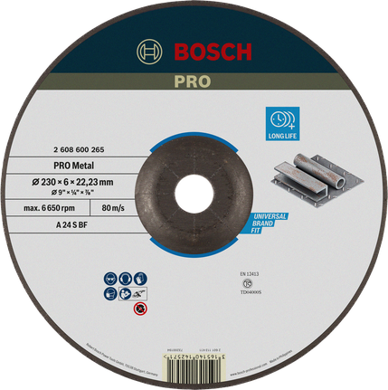 Disco abrasivo para metal Bosch PRO de 230 mm para trabajos en metal.