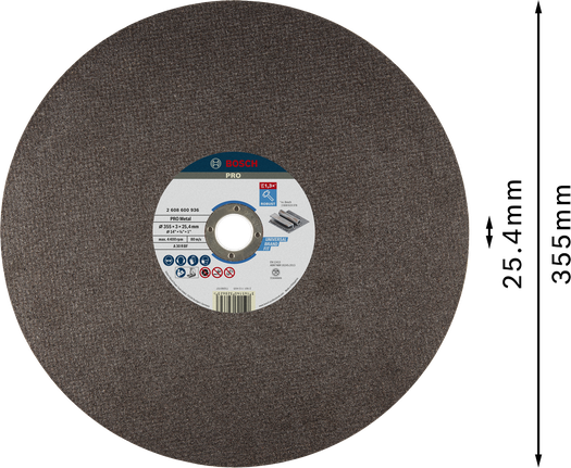 Disco de corte de metal Bosch PRO de 355 mm para uso universal en metales.