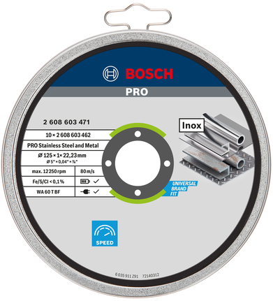Disco de corte de acero inoxidable Bosch PRO 125×1×22,23 mm.
