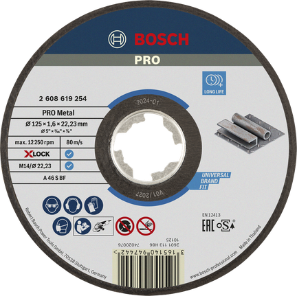 Disco de corte con aglomerante metálico Bosch PRO 125 x 1,6 x 22,23 mm X-Lock.