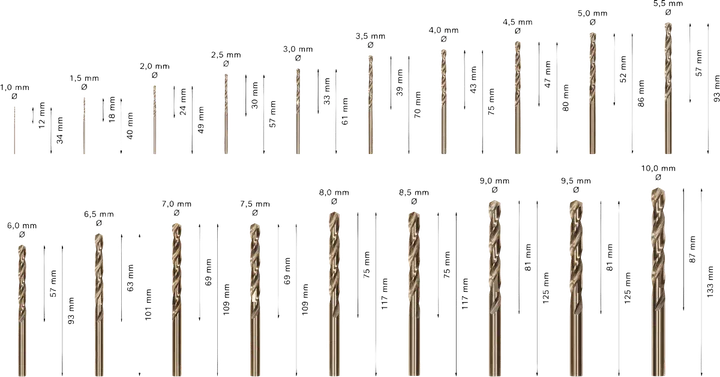 Juego de brocas helicoidales HSS-Co de acero inoxidable Bosch PRO, 19 piezas.