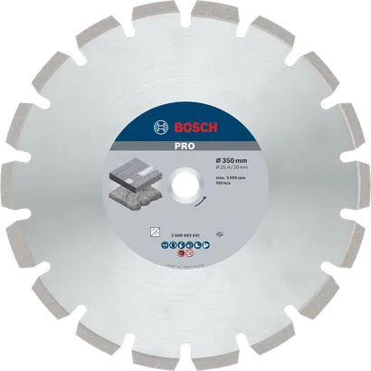 Disco de diamante para asfalto Bosch PRO 350 mm para cortar asfalto.
