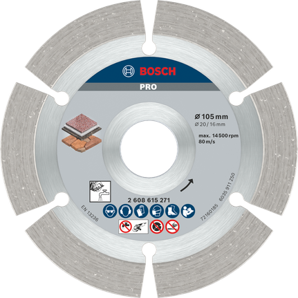 Disco de diamante Bosch PRO Stone de 105 mm para cortar piedra.