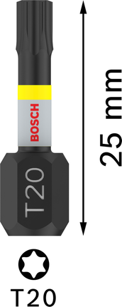 Punta de impacto Torx T20 de 25 mm de Bosch PRO para atornillar.