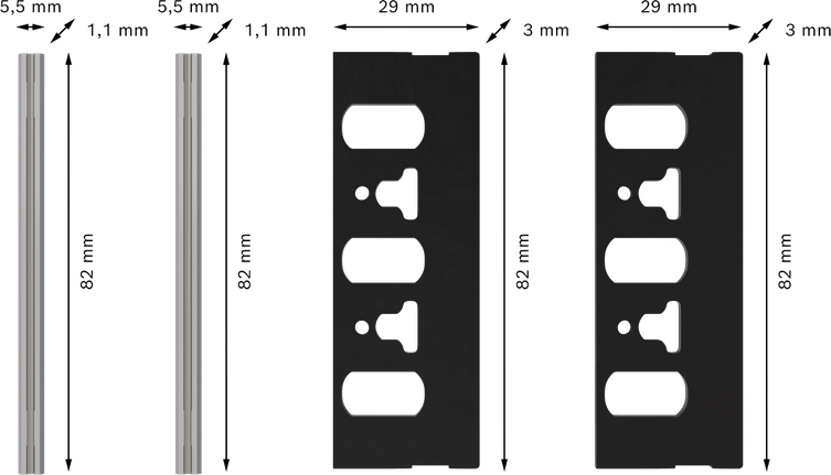 Juego de cuchillos para cepillo Bosch PRO de 82 mm, 4 piezas.