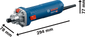 Amoladora recta Bosch GGS 30 S con dimensiones mostradas.