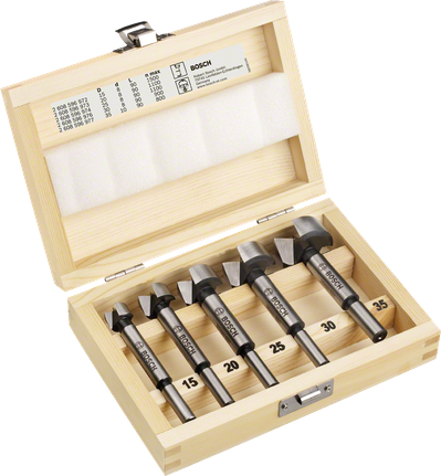 Juego de 5 brocas Forstner Bosch en estuche de madera.