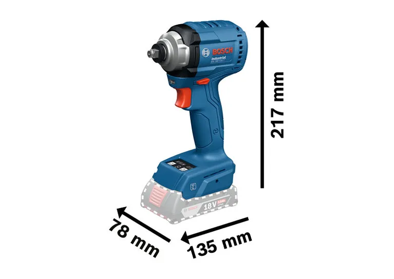 Atornillador de impacto a batería Bosch IDS 18V-125 T, altura 217 mm.